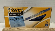 BIC Round Stic Grip Xtra-Comfort Blue Ballpoint Pens, Fine Point, 12 Pack, New