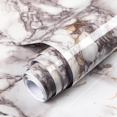17.71''X118'' Marble Contact Paper for Countertops, Glossy Peel and Stick Countert