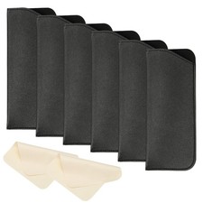 6 Pcs 3x6.9" Leather Eyeglass Cases with 2 Cleaning Clothes, Black