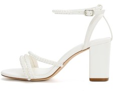 Block Heel Wedding Shoes for Bride Pearl Heels Open Toe Bridal Shoes Chunky Heel