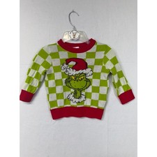 Kids The Grinch Christmas Sweater Green Checkerboard Graphic Size 18M