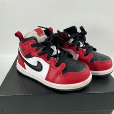 Nike Air Jordan 1 Mid Toddler Size 7C White Black Red Athletic Shoes Sneakers
