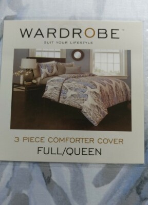 Duvet Comforter Cover 3 Pc Set F/Q Paloma By Baltic Linen Gray Blue Feathers 
