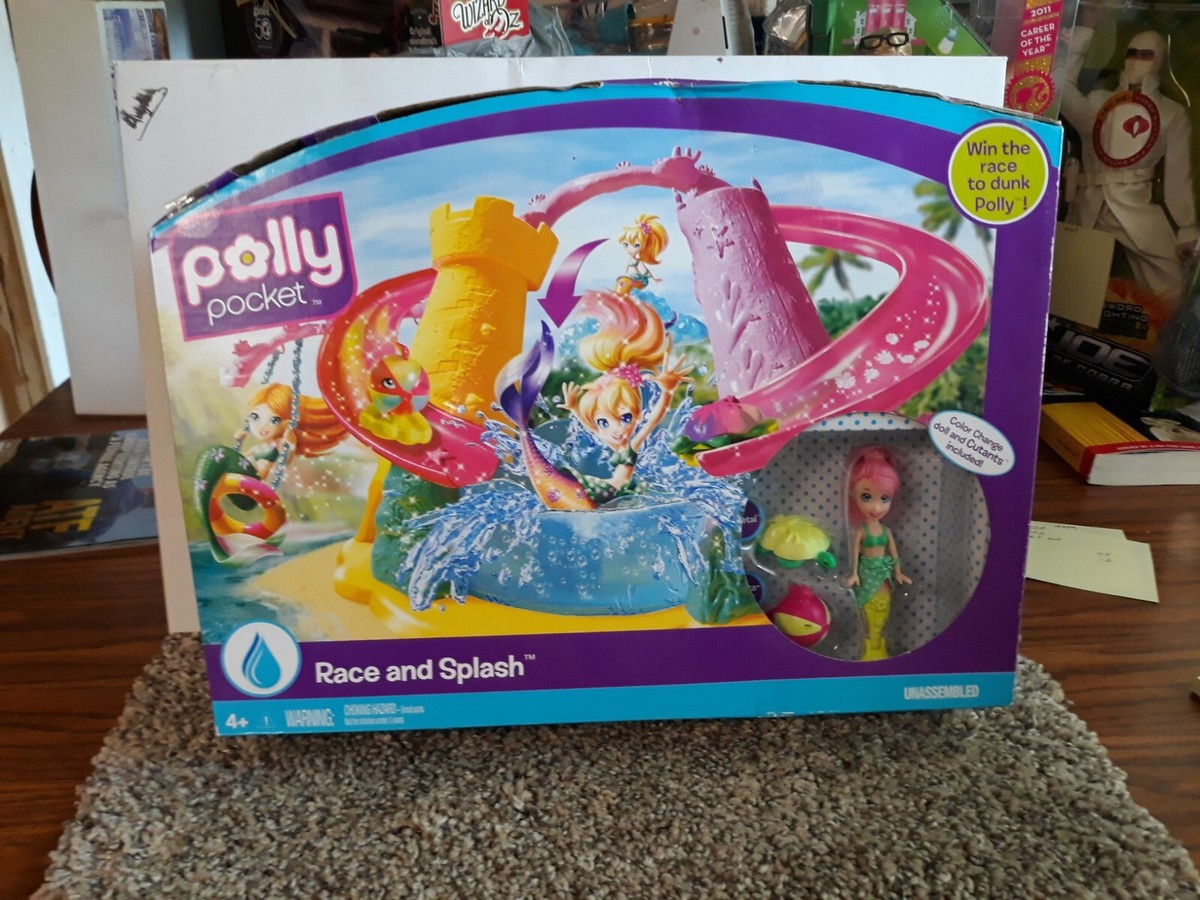 New Polly Pocket Race and Splash Mattel Play Set Mermaid Polly