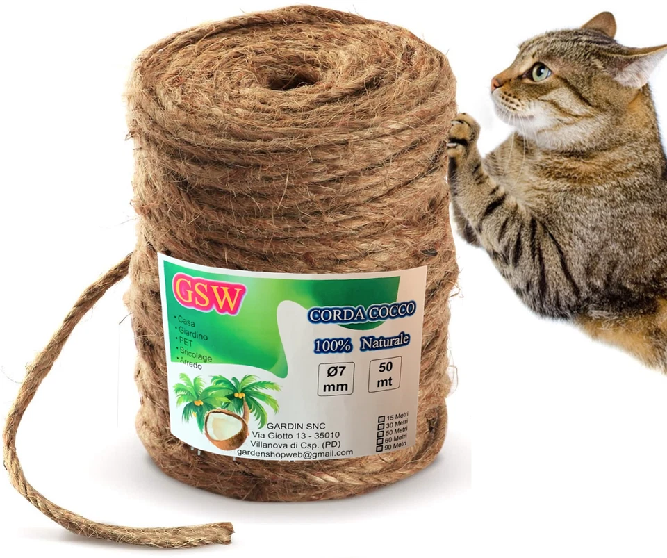 Tiragraffi Corda RICAMBIO Cocco, spago 7mm per Gatti, sisal Juta fibra Naturale - Immagine 2 di 4