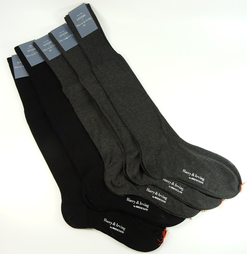 Harry & Irving by Bresciani Herren S Socken Baumwolle 5 Paar Set schwarz grau kniehoch