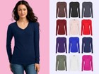 LADIES WOMANS BASIC LONG SLEEVE PLAIN V NECK STRETCH TOP T SHIRT PLUS SIZE 8-26