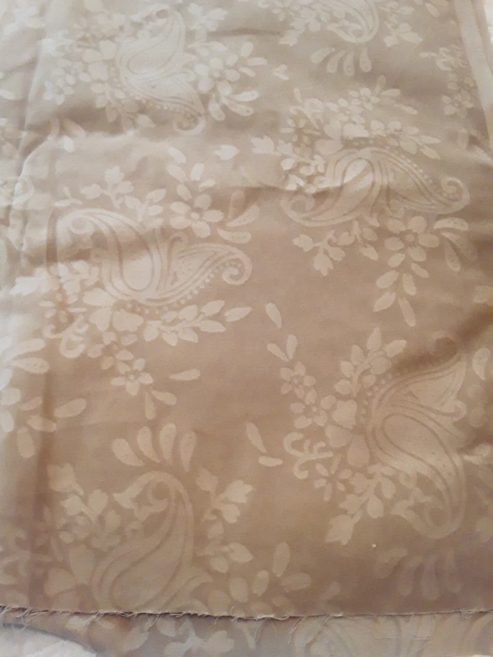 Light Tan Stamped Velvet Fabric Remnant 42 x 66" Floral Tulip Flowers Pattern - Image 3 of 4