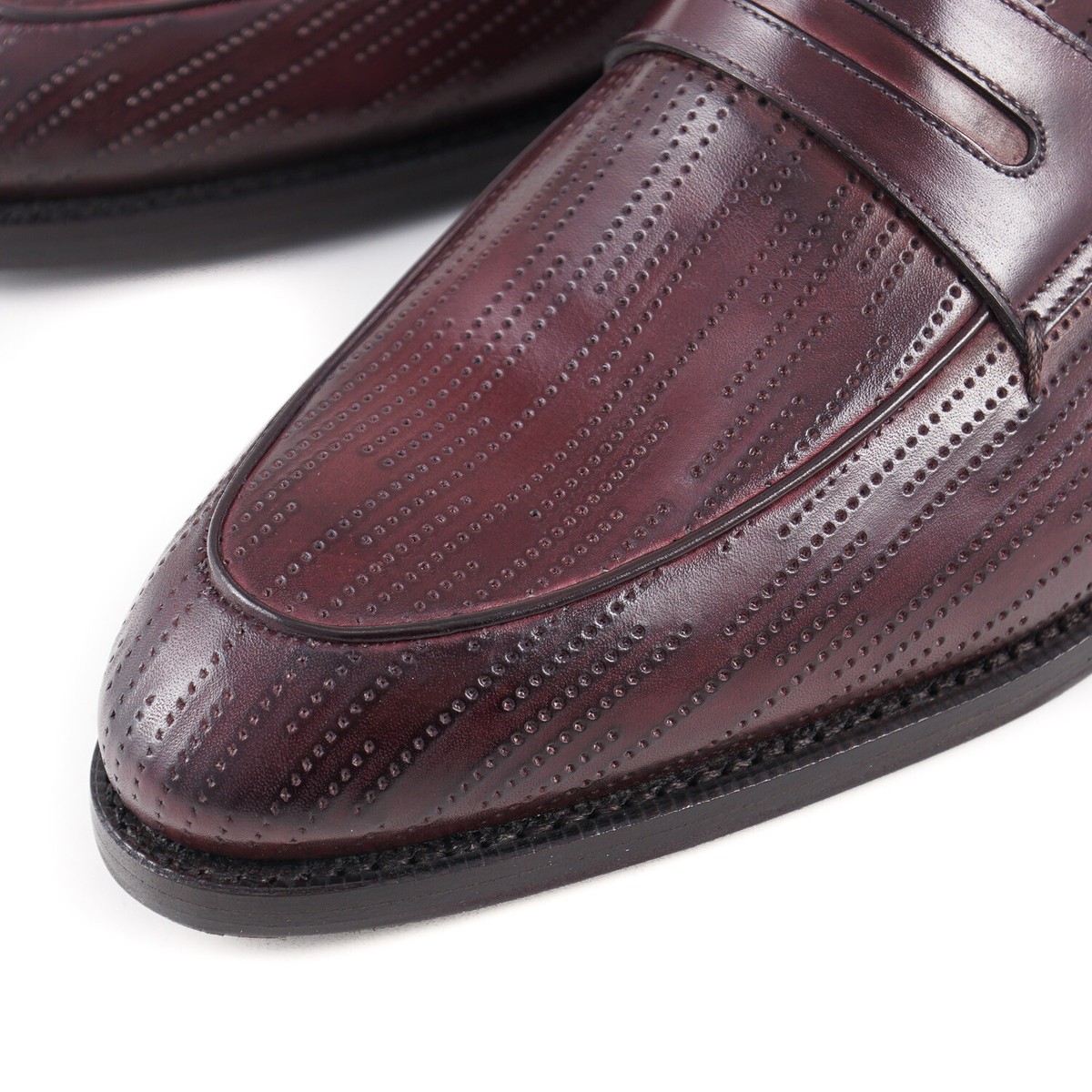 Zilli Burgundy Calf Leather Loafer with Punched Details 8.5 