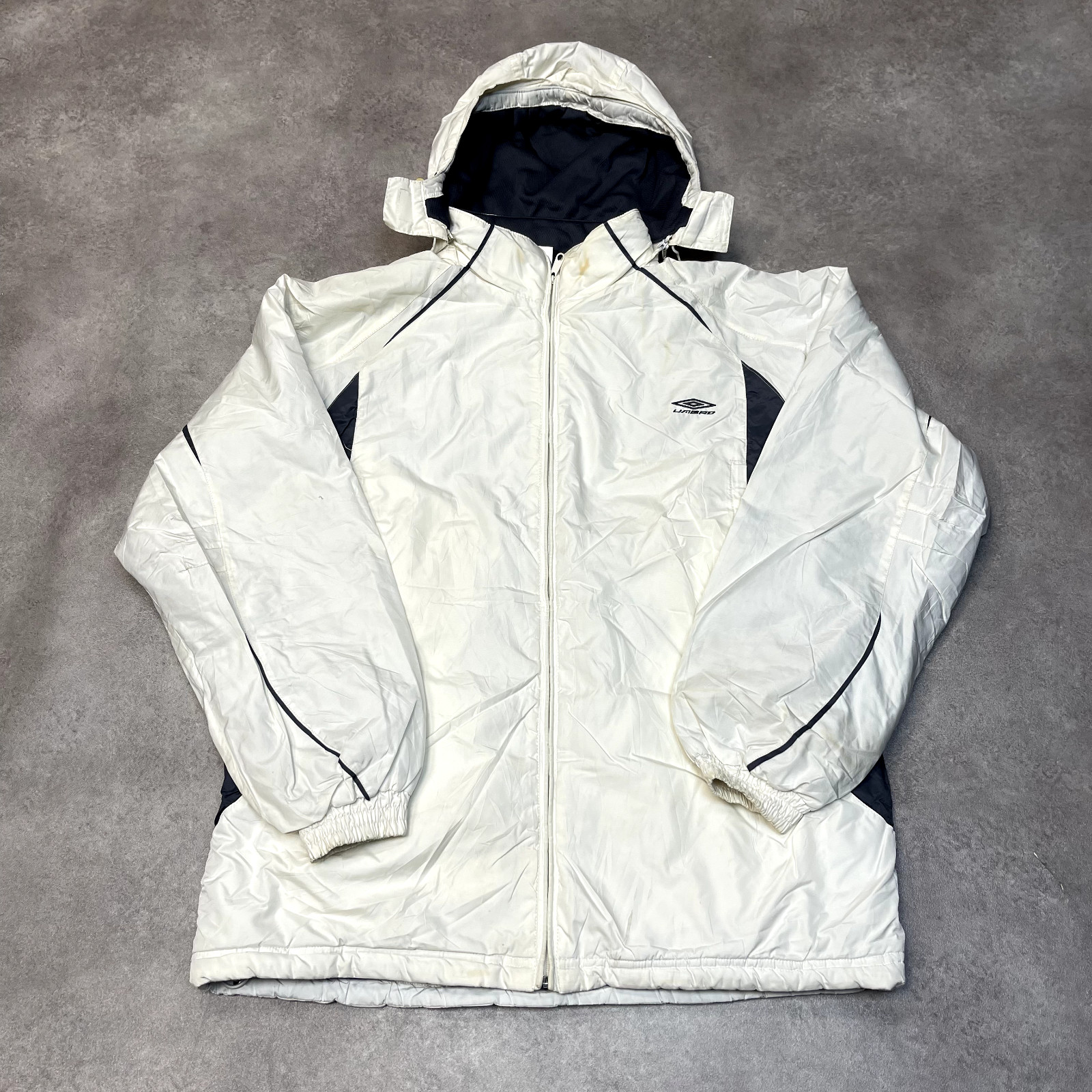 Umbro Rain Jacket Mens Medium Full-Zip Vintage Windbreaker Coat, White