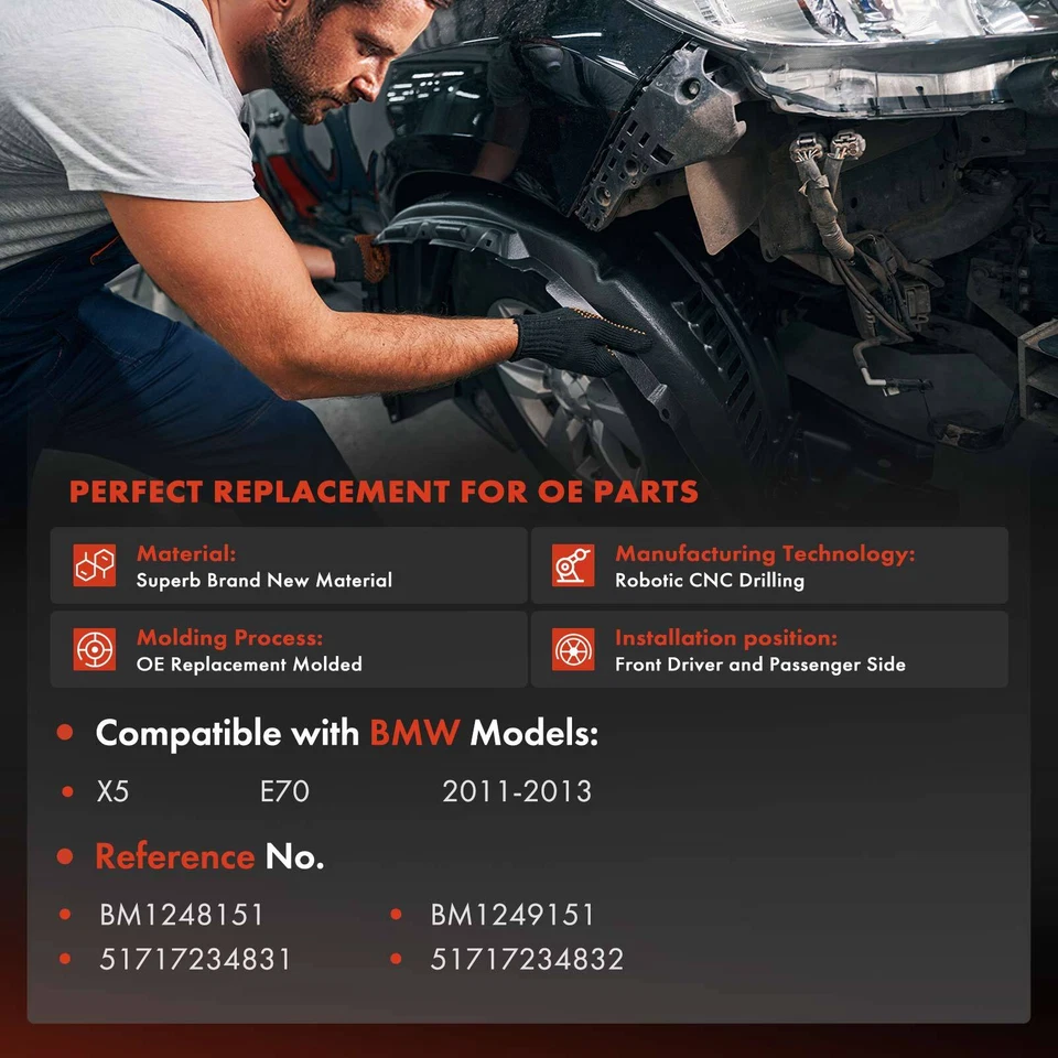 2 шт передних боковых внутренних накладок на крыло защита от брызг щиток для BMW X5 E70 2011-2013 - Изображение 2 из 4