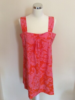 ROTER HERING ORANGE & ROSA DRUCK BAUMWOLLE ÄRMELLOS TUNIKA TOP GRÖSSE 16