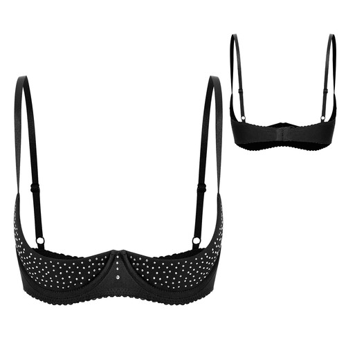 Womens Underwear Rhinestone Bra Half Cup Lingerie Balconettes Mini Tops Sparkly - Picture 34 of 48