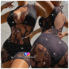 💎 Mini Sexy Diamond Skirt Filet 💎 Robe Transparente Lingerie Beach Night Wear