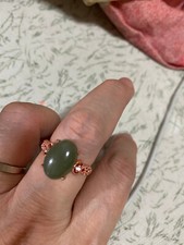 FLEXIBLE NEW LARGE*RARE*GORGEOUS HETIAN GREEN JADE稀有天然和田玉碧玉 GOLDS925银镀金 RING
