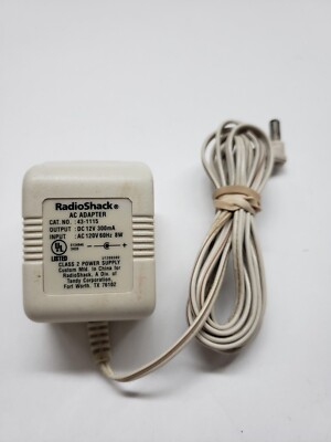 AC Adapter RadioShack 43-1115 DC 12V 300mA Power Cord Part Radio Shack ...