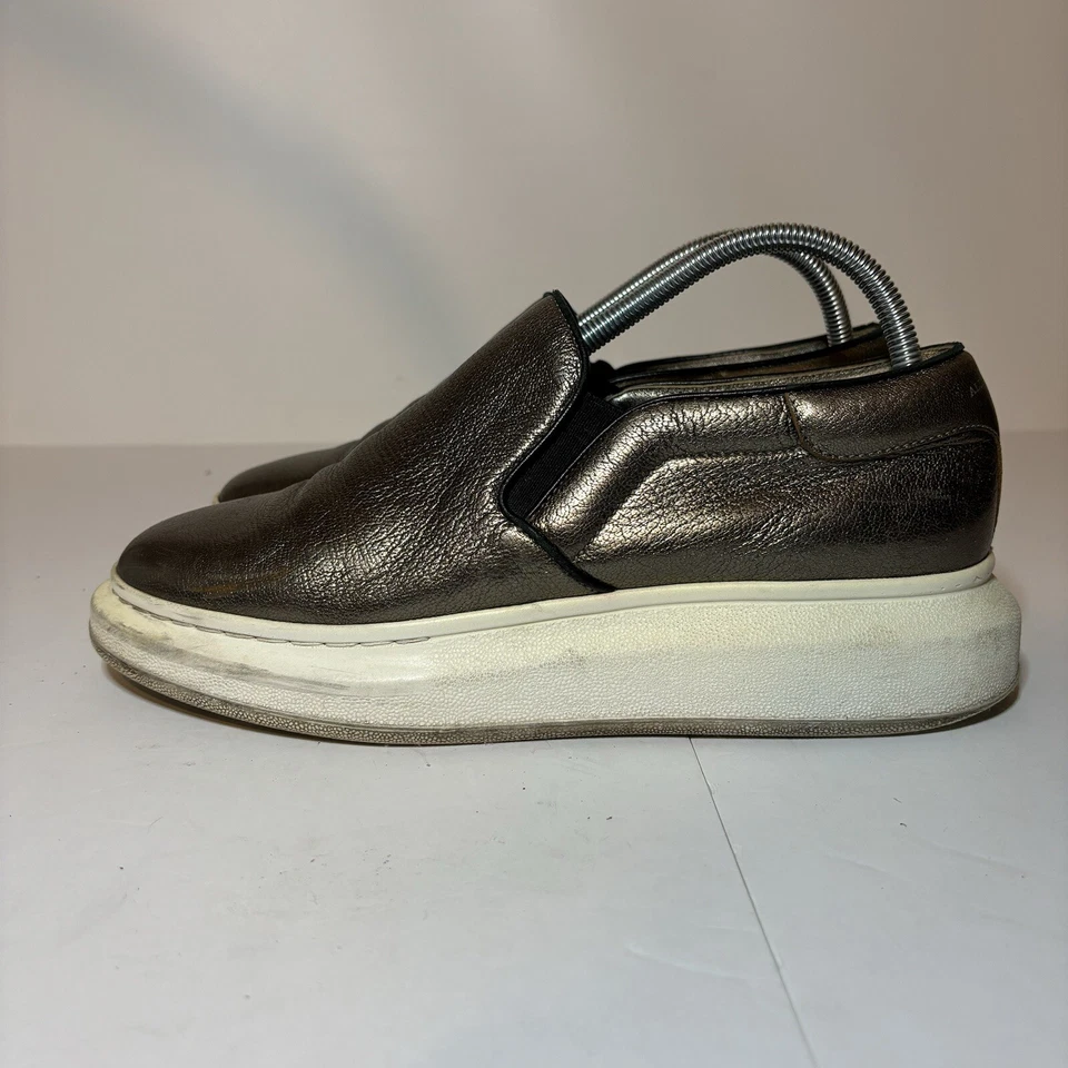 Alexander McQueen Authentic Women Distressed Sneaker Metallic Leather Shoe Sz 11 - Image 2 of 4