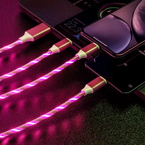 Wholesale 3 IN 1 Flowing LED Light Fast Charging Cable USB Cord For iPhone Bulk - Picture 7 of 20