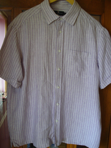 MARKS AND SPENCER LIGHT STRIPED PURPLE MIX LINEN SHIRT UK LARGE 41-43 IN CHEST - Picture 11 of 11