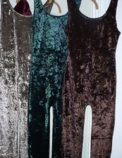 Hunter Green MD Crushed velvet Tank Unitard Leotard w/ legs  very STRETCHY NEW
