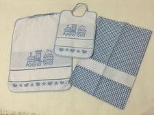 SET ASILO 3 PZ BAVAGLINO ASCIUGAMANO SACCHETTO CON NOME RICAMATO