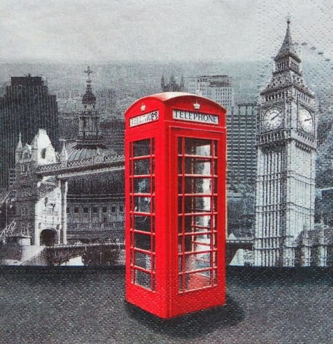 2er Set Papier Design Handwerk seltene Serviette Decoupage London Big Ben Telefon rote Box - Bild 2 von 6