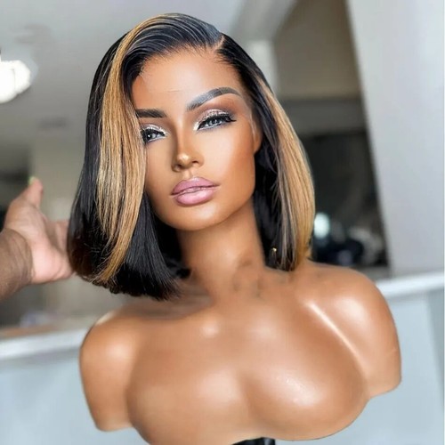 Ombre Blonde Highlight 13x4 Lace Front Perücken Seitenteil Bob Human Wig für Damen - Bild 4 von 8