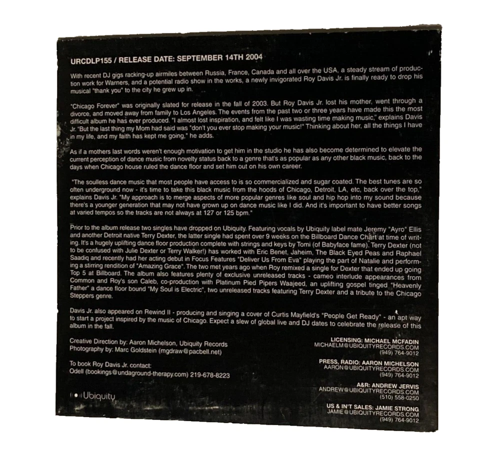 ROY DAVIS JR. "Chicago Forever" FULL LENGTH PROMO ADVANCE CD EX Ubiquity ©2004 Foto 4 de 4
