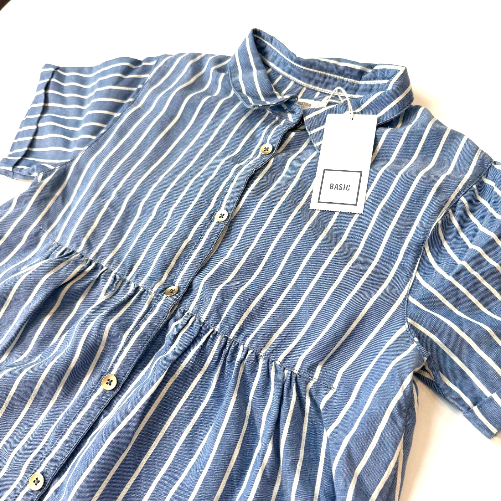 NWT Orchestra Switzerland Blue White Stripe Button Closure Youth Girls Dress