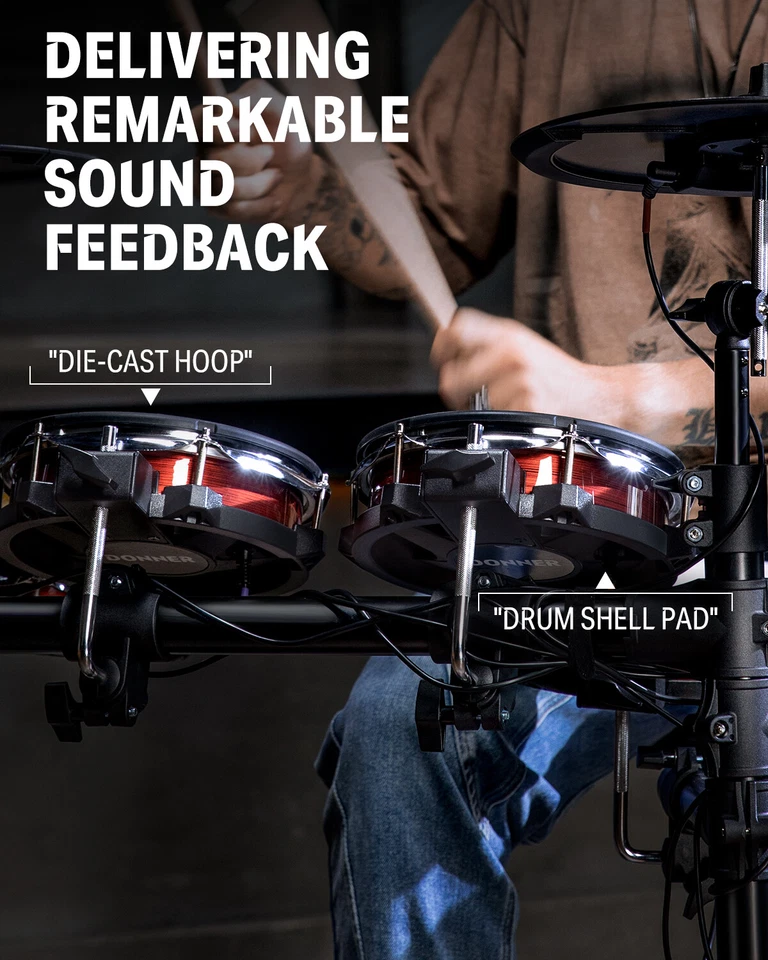 Donner DED-200 Max Electric Drum Set For Adults Full Set Dual Zone Mesh Pads - Image 4 of 4