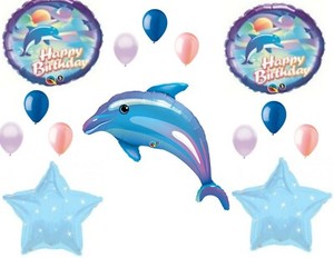 Dolphin Blue Coral Happy Birthday Party Balloons Decorations