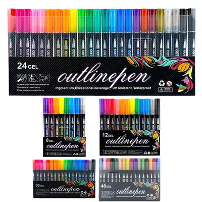 1 Set Coloring Graffiti Pens Double-Lines Doodle Outline Markers Shimmer