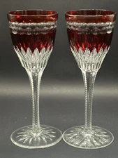 2 AJKA ( Unsigned Faberge) Na Zdorvey Ruby Red Crystal Vodka Shot Glasses 5.75"
