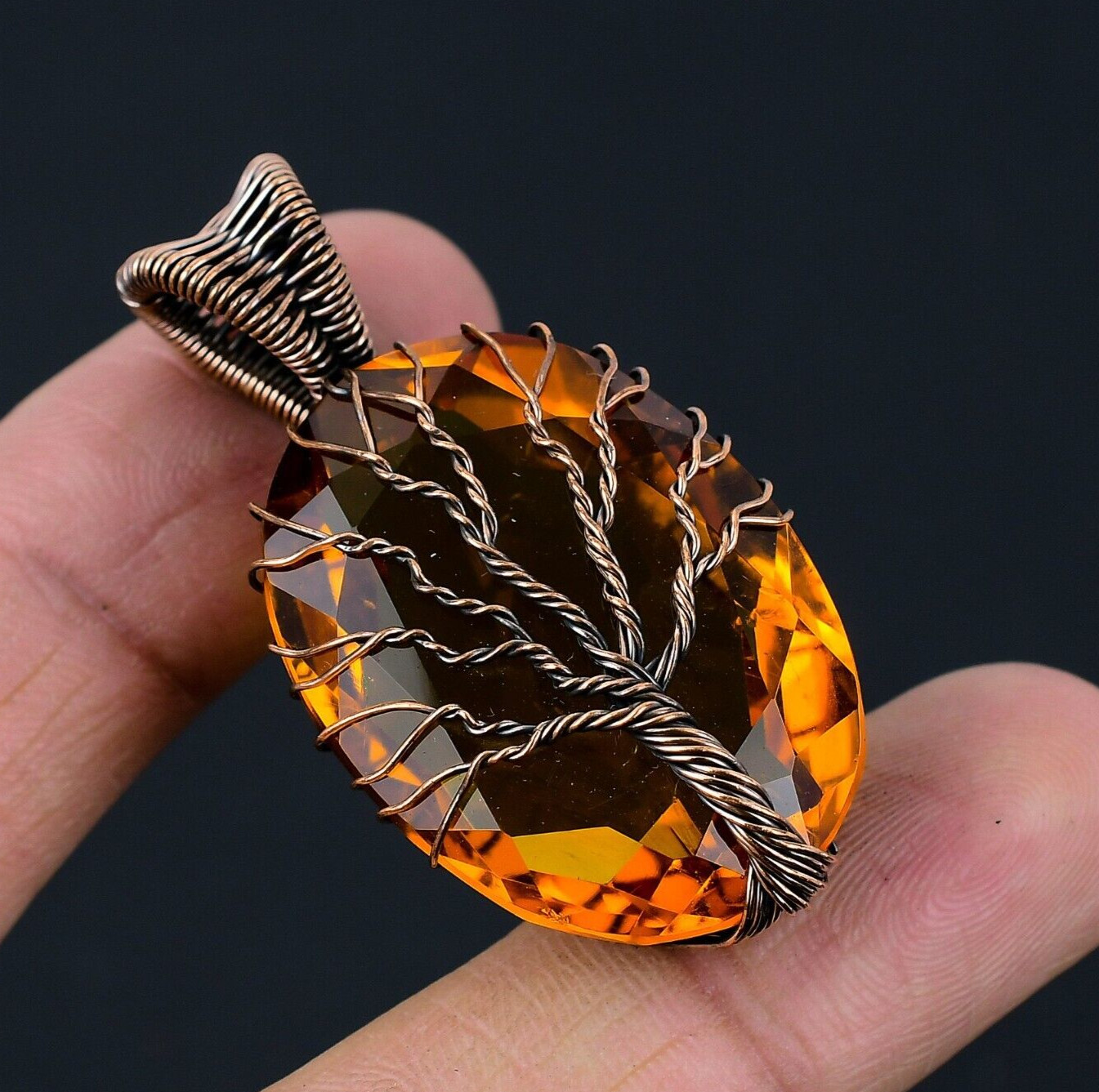 Árbol de la Vida Piedra Preciosa Citrino Hecho a Mano Envoltura de Alambre de Cobre Joyería