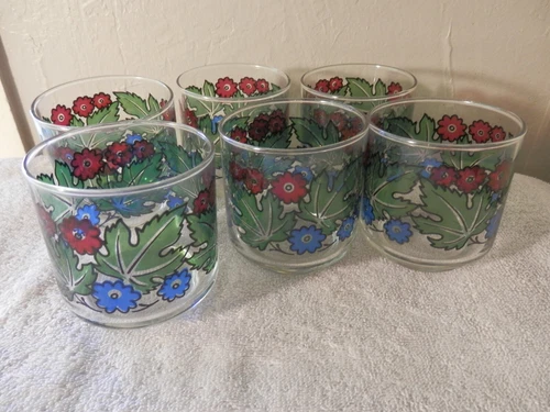 Vintage 6 pc. Libbey Tiffany Foliage 10 oz. Rocks Drink Glasses
