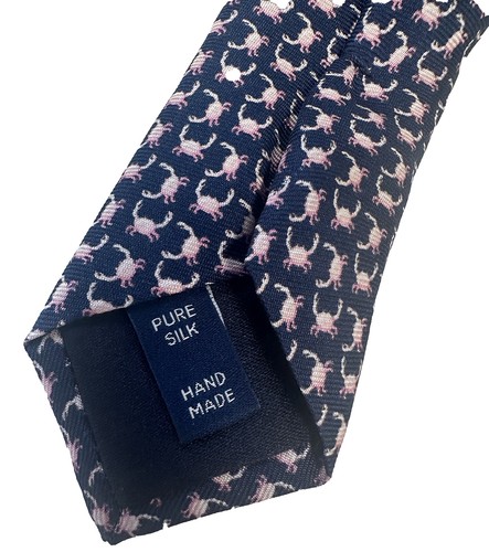 New! TM Lewin silk navy blue and pink crab patterned tie - Picture 6 of 9