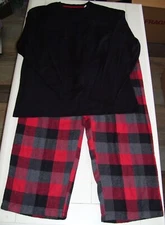 Perry Ellis Portfolio 2 Pc Black LS Shirt Flannel Buffalo Plaid Pants Pajamas L