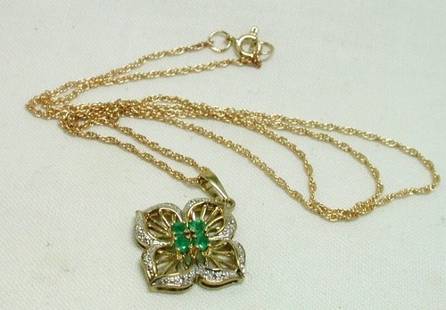Lovely 9ct Gold Emerald And Diamond Pendant And Chain 21805 - Picture 2 of 5