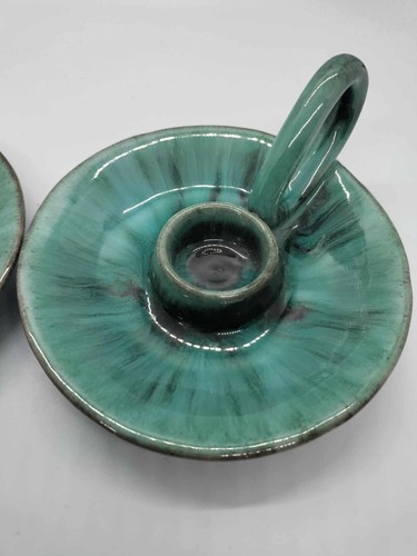 Pair Blue Mountain Pottery Candle holders Vintage Blue/green rare find - Picture 8 of 10