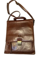 Giudi Brown Leather Italy Bag Crossbody Document Holder w/ Key