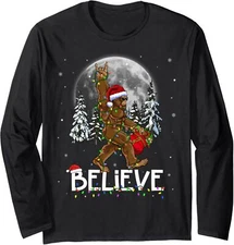 Santa Bigfoot Christmas Lights Funny Sasquatch Long Sleeve Tshirt