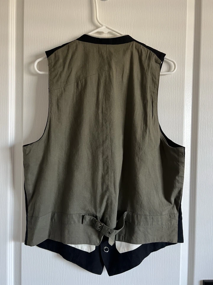 BONITO COLECTIVO Chaleco Para Hombre Negro/Verde Oscuro Informal Hecho en EE. UU. Talla XL Lino Algodón Foto 4 de 4