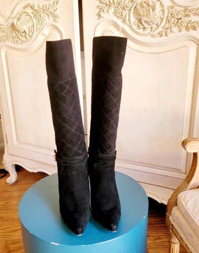 black adrienne vittadini 3½" heel suede boots. Size 8.5 Medium. knee length - Picture 3 of 8