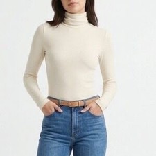 Naked Wardrobe White Turtleneck Long Sleeve Bodysuit Small