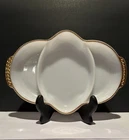 Fire King Oven Ware White Milk Glass/Gold Trim Divided Dish 11" USA Vintage MCM