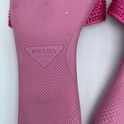 Prada Hot Pink Triangle logo crystal embellished slide sandals flat EU 40 - Picture 7 of 10