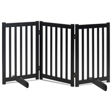 Freestanding Dog Gate 30 inch Tall - 3 Panels Solid Wooden Pet Gate for Doorw...