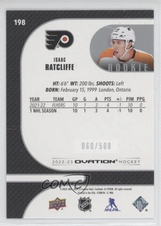 2022-23 Upper Deck Ovation Rookies Standing /500 Isaac Ratcliffe #198 Rookie RC - Image 2 of 2