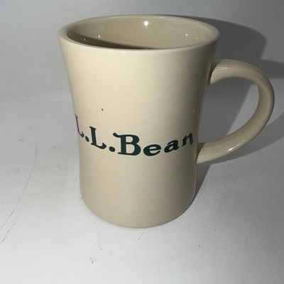 L.L. Bean Cream with Green Letters Tall Coffee Tea Mug Cup 4 1/2'' tall