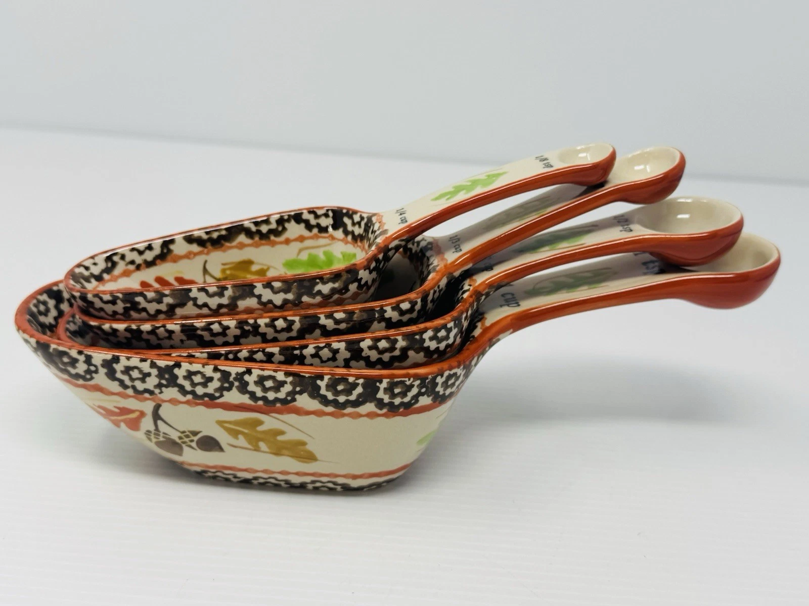 Temptations Fallfetti Measuring Cups Spoons Old World Nesting Ceramic